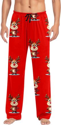 Generic Mens Christmas Lounge Pyjama Pants Wine Glass Elasticated Waistband Pajama Trousers Y2k Novelty Lounge Trousers Classic Reindeer Drawstring Male Xmas 