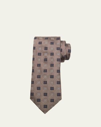 Brunello Cucinelli Mens Medallion Silk and Cotton Tie
