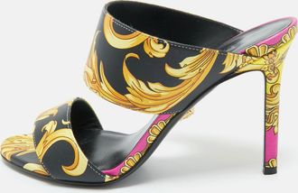 Versace Multicolor Baroque Print Leather Tribute Sandals