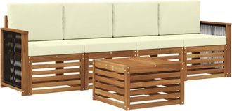 vidaXL Conjunto De Sof&aacute;s De Exterior 5 Uds. Natural Y Crema Vidaxl