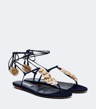 Aquazzura Night Stars embellished suede thong sandals