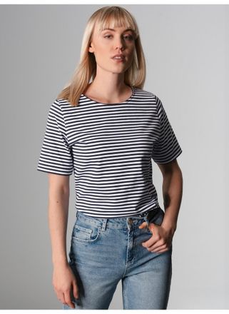 Trigema T-Shirt TRIGEMA TRIGEMA T-Shirt mit Streifenmuster, Damen, Gr. XL, blau (navy), 100% Baumwolle, Shirts T-Shirt