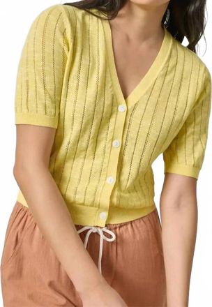 Lilla P Open Stitch V Neck Cardigan In Lemon