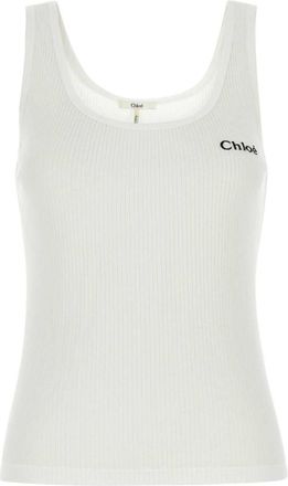 Chloé White Logo Tank Top In Jersey