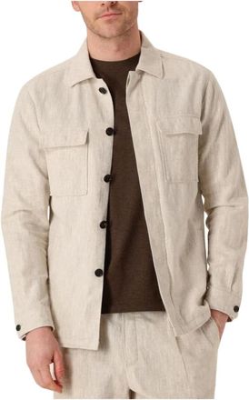 Profuomo Jassen, Heren, Beige, L, Katoen, Katoen Linnen Overshirt in Zand