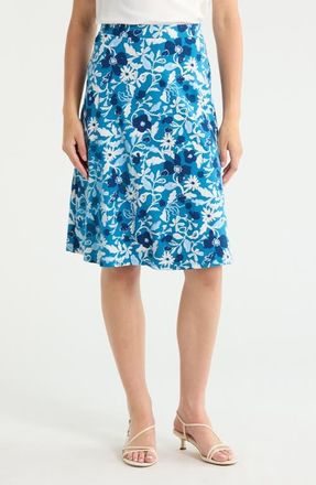 Seasalt Cornwall Rose A-Line Stretch Organic Cotton Midi Skirt in Winding Meadow Sailboats at Nordstrom, Size 10 Us