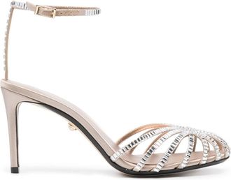 Alev&igrave; crystal-embellished caged-design sandals - women - glass/Fabric/Calf Leather/Calf Leather - 37.5 - Neutrals