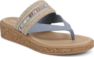 Life Stride Birdie Wedge Flip Flop in Natural Tan/Blue Multi at Nordstrom, Size 7.5