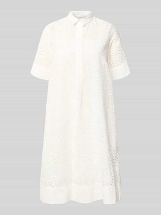 Milano Milano Italy Knielanges Hemdblusenkleid mit Lochmuster in Weiss, Gr&ouml;&szlig;e 36