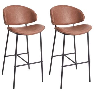 Beliani Conjunto De 2 Sillas De Bar Modernas Asiento Respaldo Curvo Sin Reposabrazos Patas Negras Tapicer&iacute;a En Piel Sint&eacute;tica Marr&oacute;n Kiana