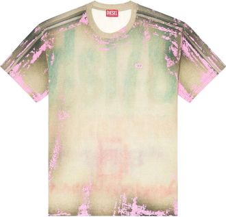 Diesel T-shirt in jersey met lederlook en craquel&eacute;-effect - Heren - T-shirts - Veelkleurig - XL - Katoen - Tops