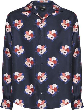 Fendi Casual Shirts, male, Blue, Size: L Printed Silk Shirt