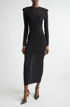 Balmain Tartan Tattoo Long Sleeve Sweater Dress in 0Pa Black at Nordstrom, Size 14 Us