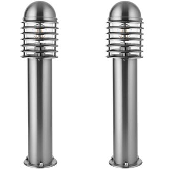 Loops 2 PACK Outdoor Post Bollard Light Polished Steel Vandal Proof External Pathway in Metallics