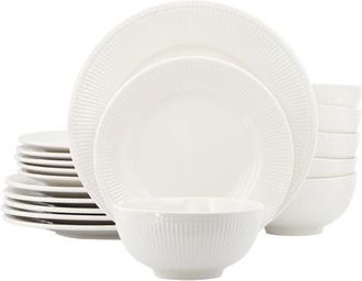 Elama Farrah 18 Piece Round Stoneware Dinnerware Set in White at Nordstrom