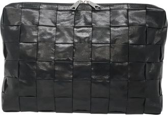 Bottega Veneta Intrecciato Black Leather Clutch Bag (Pre-Owned)