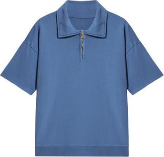 Fortela York Brushed Jersey Quarter Zip Collared Short Sleeve Sweatshirt in Indaco at Nordstrom, Size Xx-Large Eu