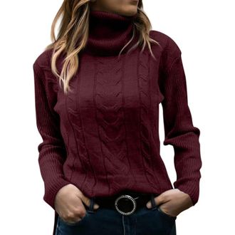 Generic Jumpers for Women UK Womens Solid Color Turtleneck Sweater Vintage Long Sleeved Sweater Womens Polo Neck Jumpers UK Lambswool Clearance Daily Essentia