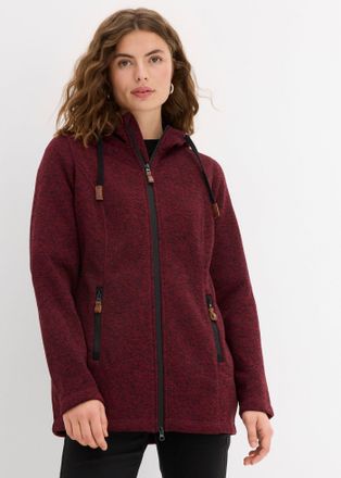 Bonprix Strickfleecejacke BONPRIX, Damen, Gr. 52/54 (XXL), bordeaux meliert, Strick, Obermaterial: 100% Polyester, kontrastfarbene Details, unifarben, bequem 