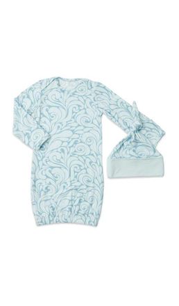 Everly Grey Long Sleeve Gown & Hat Set in Waves at Nordstrom, Size 0-3M