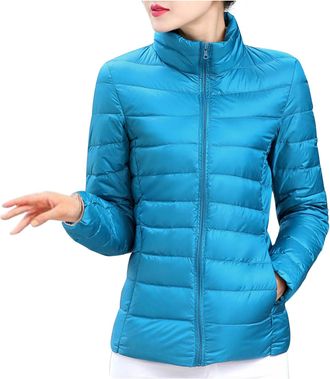 Generic 2024 Womens Winter Lightweight Puffer Jacket Casual Stand Collar Padded Down Jacket For Ladies Fashion Womens Lightweight Long-sleeved Water-resistant