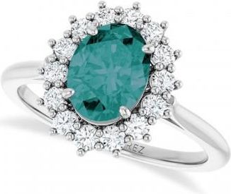 Allurez Oval Lab Grown Alexandrite & Diamond Halo Ring 14K White Gold (2.02ct)