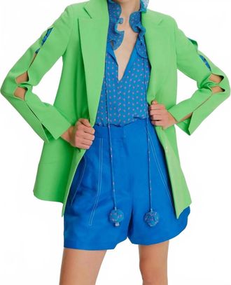 Exquise Crepe Jacket With Cut Out Sleeves In Light Green