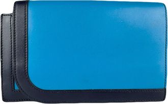 Herm&egrave;s Blue Tadelakt Leather Long Wallet (Bi-Fold) (Pre-Owned)