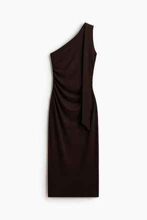 H&M Draped One-shoulder Dress in Dark Brown at Nordstrom, Size Xx-Large