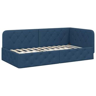 vidaXL Corner Bed Frame with Headboard Blue 100 x 200 cm Fabric vidaXL