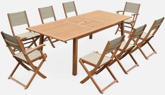 Sweeek Mesa de jardín de madera extensible, 8 sillas
