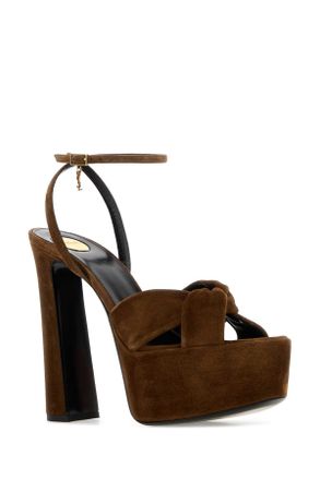 Saint Laurent Womens Franciane Heel Brown Calf