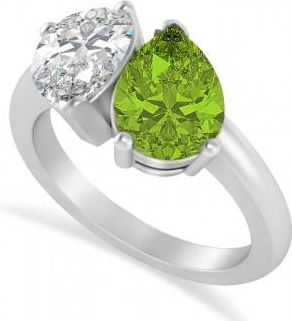 Allurez Pear/Pear Diamond & Peridot Toi et Moi Ring 14k White Gold (4.00ct)