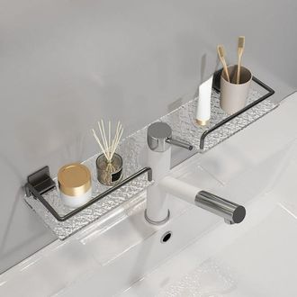 OEM Estante Mural Para Grifo De Ba&ntilde;o, Estante Para Lavabo, No Requiere Taladrar, Acr&iacute;lico, Estampado De Ondas Negras, 50 Cm
