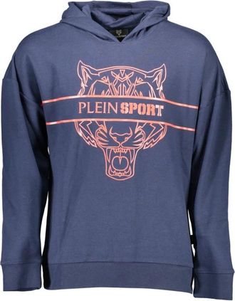 Plein Sport Long Sleeve Hoodie - Heren - Sportshirts - Blauw - M - Katoen - Fitness
