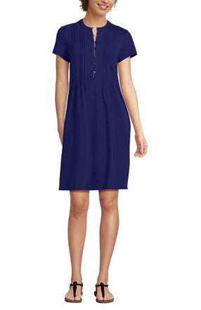 Lands End Cotton Modal Pintuck Short Sleeve Dress in Midnight Sky at Nordstrom, Size X-Large