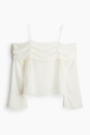 H&M Schulterfreies Chiffonshirt - Cremefarben