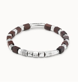 Uma and Leopold Womens Leather With Wooden Beads Bracelet In Brown