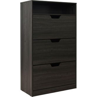 Relaxdays Relaxdays shoe cabinet with shelf, HWD 140x80x24 cm, for 18 pairs, 3 tilt doors, slim hallway, wood effect, grey