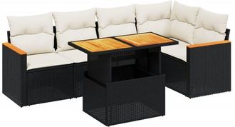 vidaXL Vidaxl - Set De Sof&aacute;s De Jard&iacute;n 6 Piezas Y Cojines Rat&aacute;n Sint&eacute;tico Negro