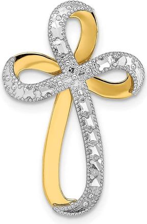 Diamond2Deal 14k Yellow Gold Rhodium Diamond-Cut Twisted Cross Charm