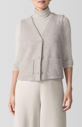 Eileen Fisher Button Front Wool Vest in Dove at Nordstrom Rack, Size Large