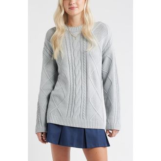 BP. Cabled Oversize Cotton Blend Crewneck Sweater in Grey Soft Heather at Nordstrom Rack, Size X-Small