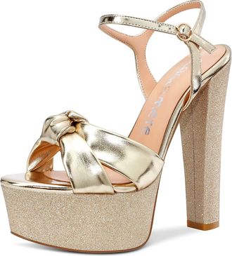 Castamere Womens Ankle-Strap Sandals Slingback Platform Block Heel 6IN High Heels Gold Shoes UK9