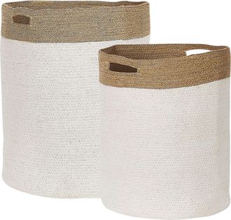 Beliani Conjunto De 2 Cestas De Algod&oacute;n Blanco Beige Claro Accesorio Ropa Kardh
