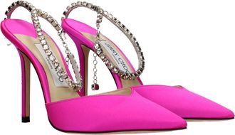 Jimmy Choo London Womens Crystal-Embellished Satin Stiletto Pink