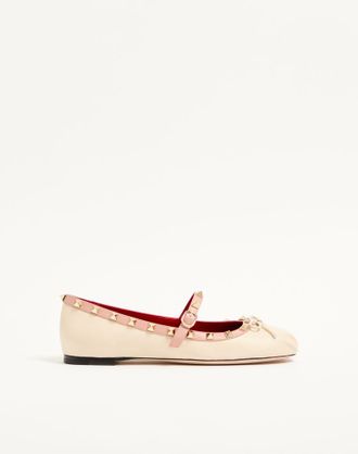 Valentino Garavani Mary-Jane Rockstud Nappa Ballerina 05 mm Woman BUTTER 35.5