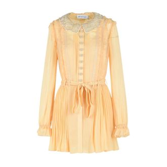 Self Portrait Shirt Dresses, female, Orange, Size: S Pleated Georgette Mini Dress