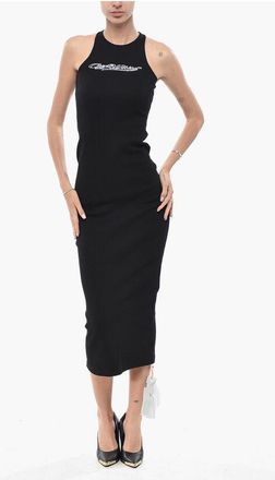 Off-white SEASONAL Stretch Cotton Tank Dress with Rhinestone Logo size Xxs