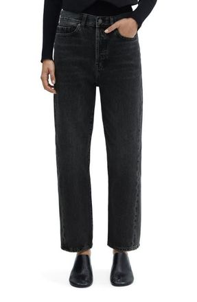 Mango Forward Seam High Waist Straight Leg Jeans in Black Denim at Nordstrom, Size 6